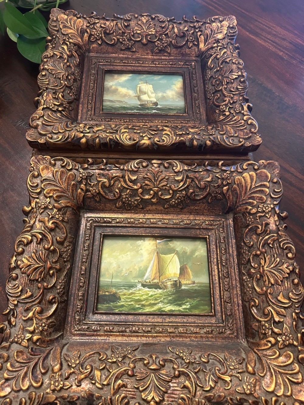 Ornate Gold-Tone Framed Nautical Wall Art - Pair